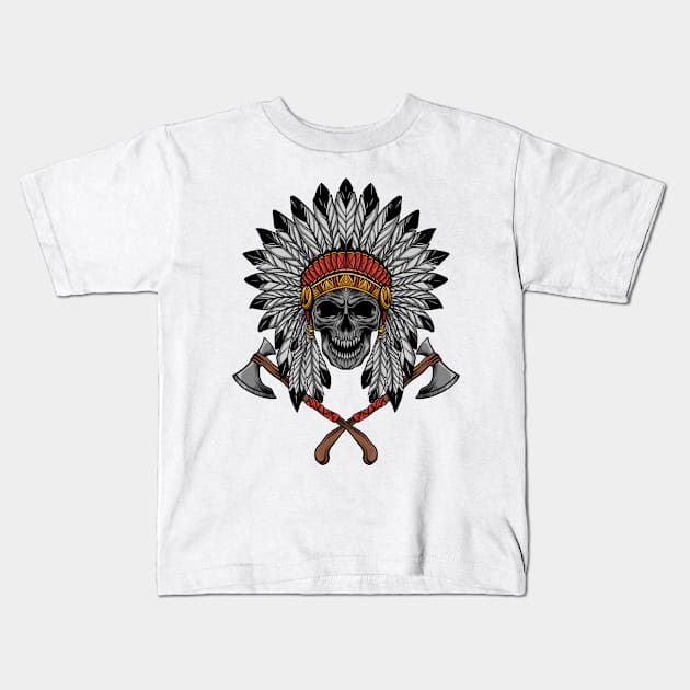 skull indian Kids T-Shirt by Arjanaproject